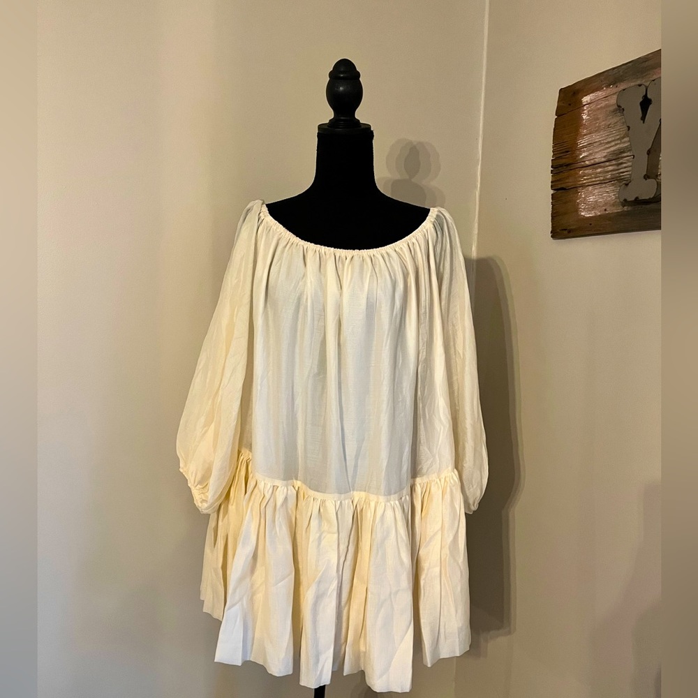Ivory Vici Babydoll dress top cover lightweight with ruffle size L Large